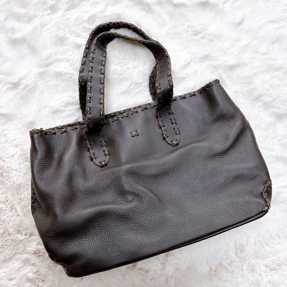 Vintage Y2K Leather Handmade Tote Handbag Purse Shoulder Dark Brown